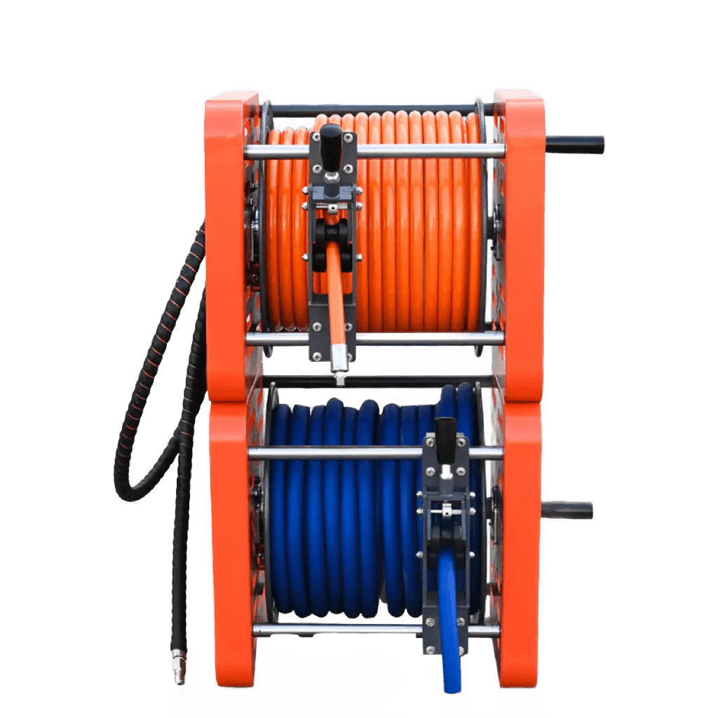 Двухбарабанная катушка для шланга AMJET TwinReel (100–350 бар, 80 л/мин, резьба 3/8" или 1/4")